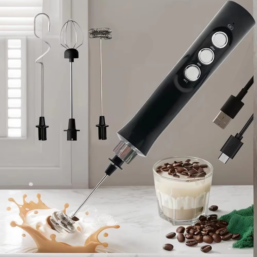 Milk Steaming Pitcher - ワイヤレス充電式電動ミルク泡立て器 - 3スピード、ラテ、カプチーノ、ホットチョコレート用ハンドヘルドフォームメーカー - USB Rechargea
